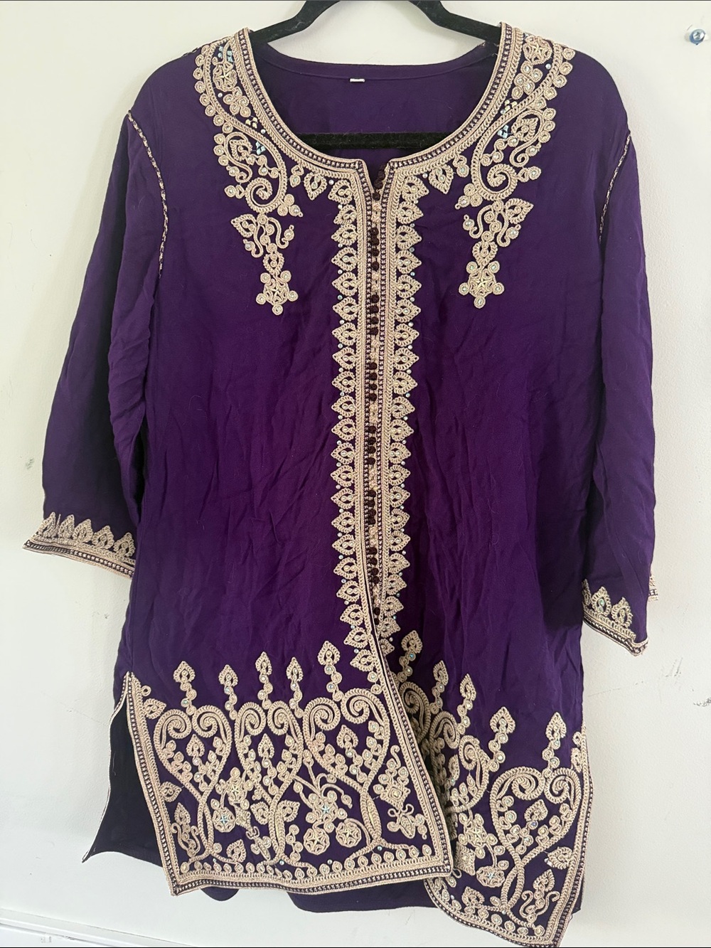 Embroidered Purple Tunic Top with Gold Accents Moroccan Jabaddour